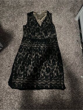 Black Lace Overlay V-Neck Sleeveless Dress